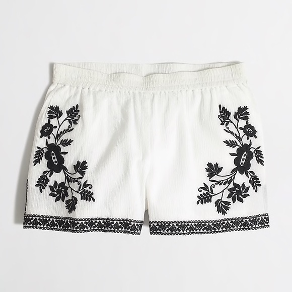 J. Crew Pants - J.CREW embroidered gauze shorts, white & black, 00